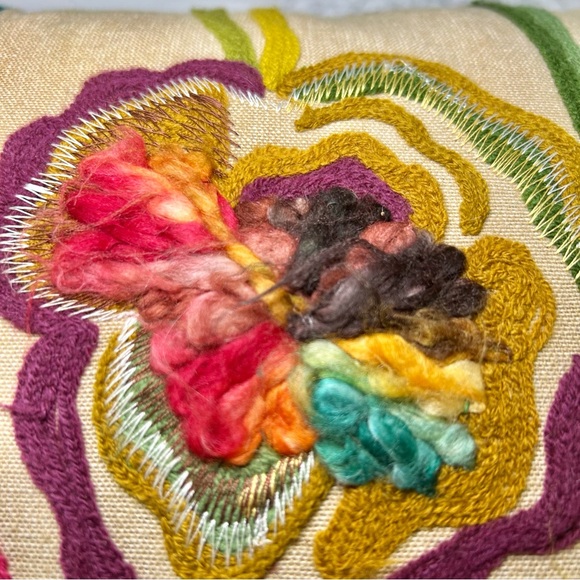 Vibrant Colorful Floral Embroidered Bohemian Accent Pillow - Picture 9 of 14